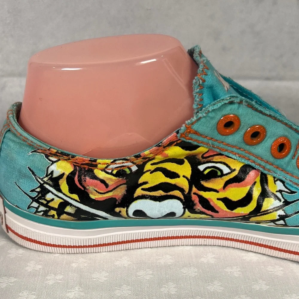Ed Hardy Blue Sneakers with Tiger Art Size 8 - Picture 6 of 7